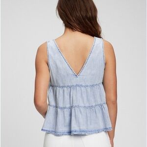 GAP Blue cotton Vneck Tiered Tank Top